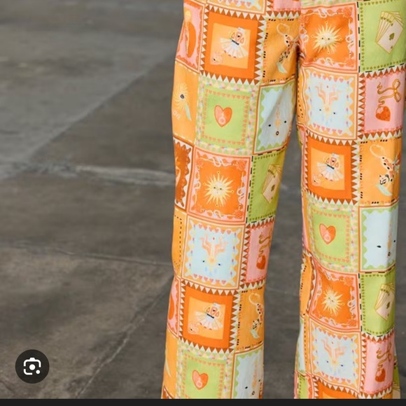 Never Fully Dressed Orange Multi Patchwork Wide-Leg Pants - Picture 3 of 7